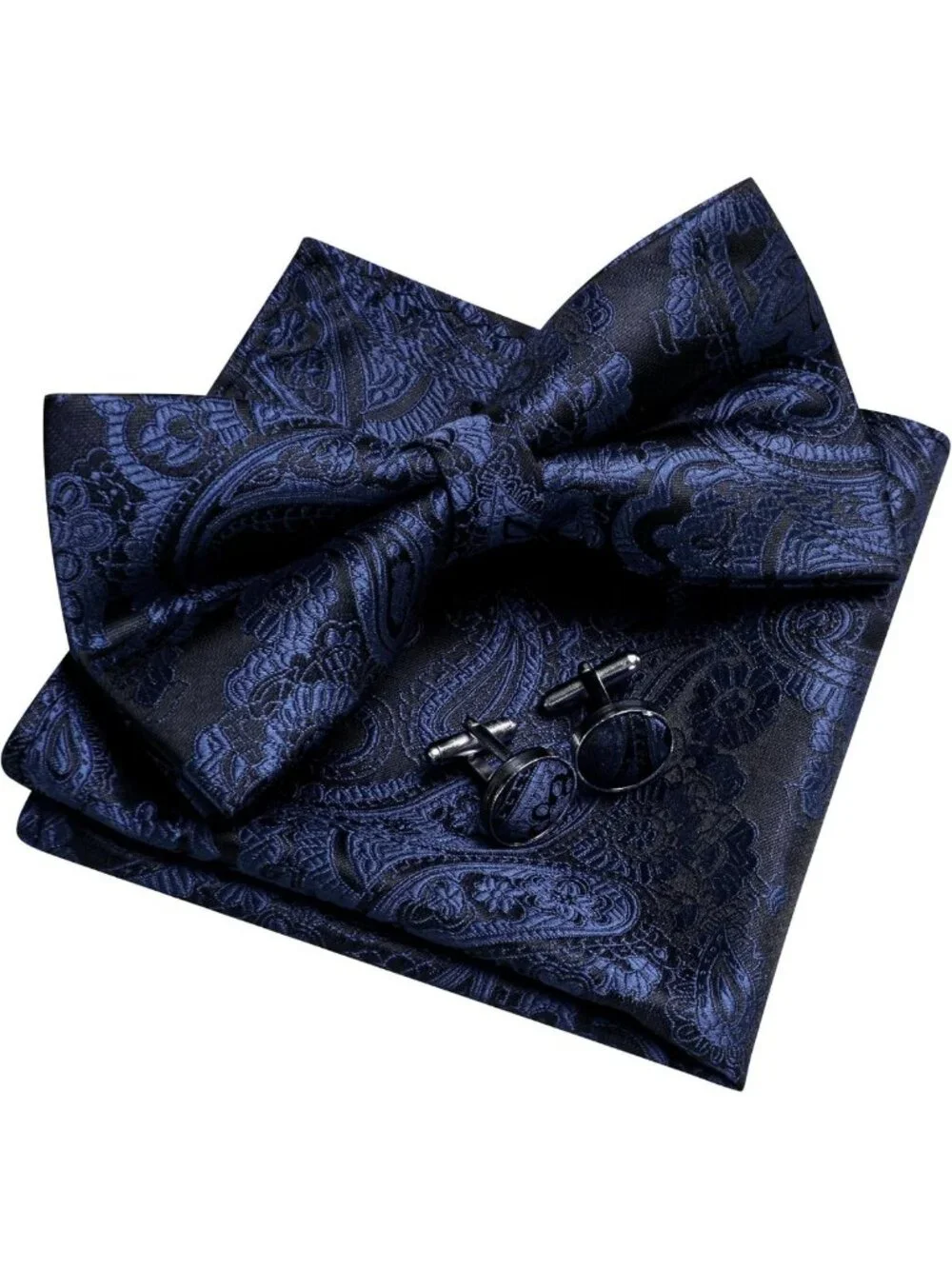 Elegant Paisley Striped Silk Bow Tie Set for Men - Pre-Tied, Formal Accessory